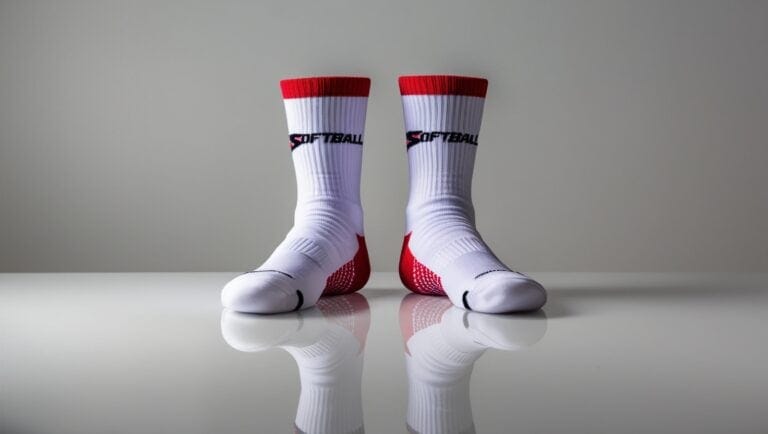 A crisp, high-quality professional photograph featuring a neatly arranged pair of Softball Socks as the main subject, set against a clean and neutral background that allows the socks to take center stage, captured with excellent lighting that accentuates the vibrant colors and textures of the socks, with the camera positioned directly in front of the socks to create a sense of symmetry, and the overall aesthetic evoking a sense of freshness, simplicity, and athletic spirit, with the photography style reminiscent of commercial product photography, conveying a sense of professionalism and attention to detail. softball socks and stirrups guide