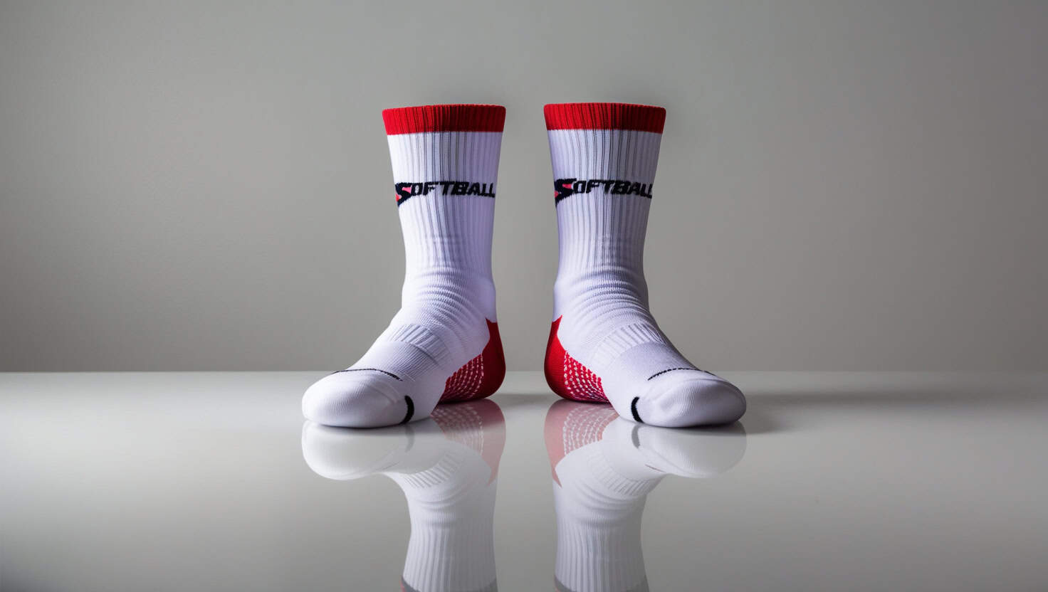 A crisp, high-quality professional photograph featuring a neatly arranged pair of Softball Socks as the main subject, set against a clean and neutral background that allows the socks to take center stage, captured with excellent lighting that accentuates the vibrant colors and textures of the socks, with the camera positioned directly in front of the socks to create a sense of symmetry, and the overall aesthetic evoking a sense of freshness, simplicity, and athletic spirit, with the photography style reminiscent of commercial product photography, conveying a sense of professionalism and attention to detail. softball socks and stirrups guide